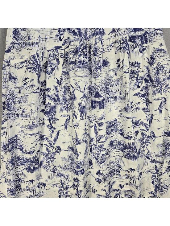Joie 100% Linen Toile Midi Skirt Blue White Tropical Coastal Grandma Boho Small - Picture 3 of 6